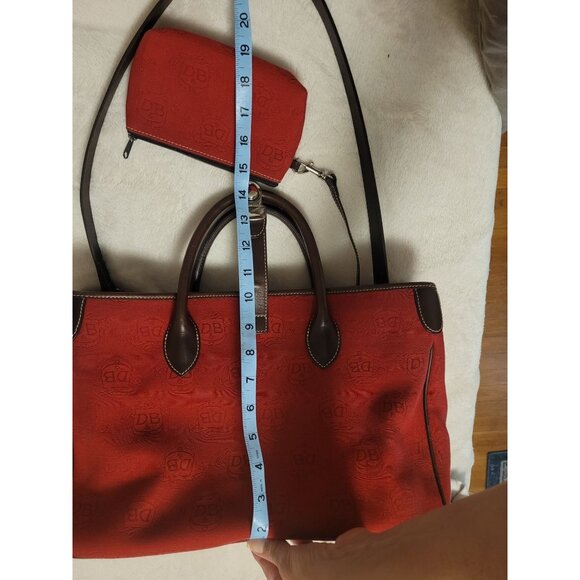 Dooney & Bourke Red Canvas Leather Satchel Tote Bag Matching Pouch Classic Prep - Picture 4 of 12